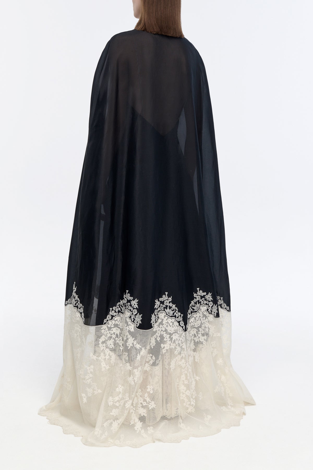 Dimsdale Cape in Black Multi Embroidered Silk Organza