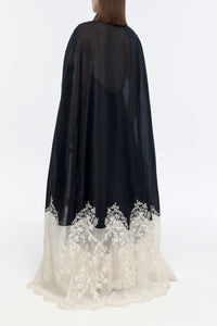 Dimsdale Cape in Black Multi Embroidered Silk Organza