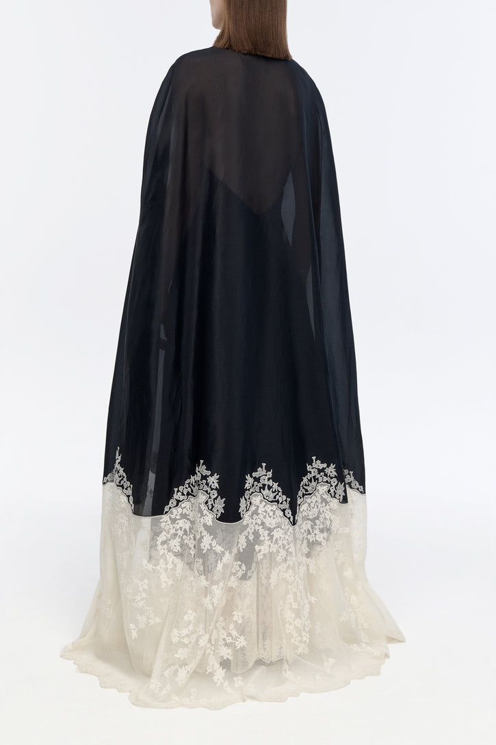 Dimsdale Embroidered Cape in Black Multi Silk Organza