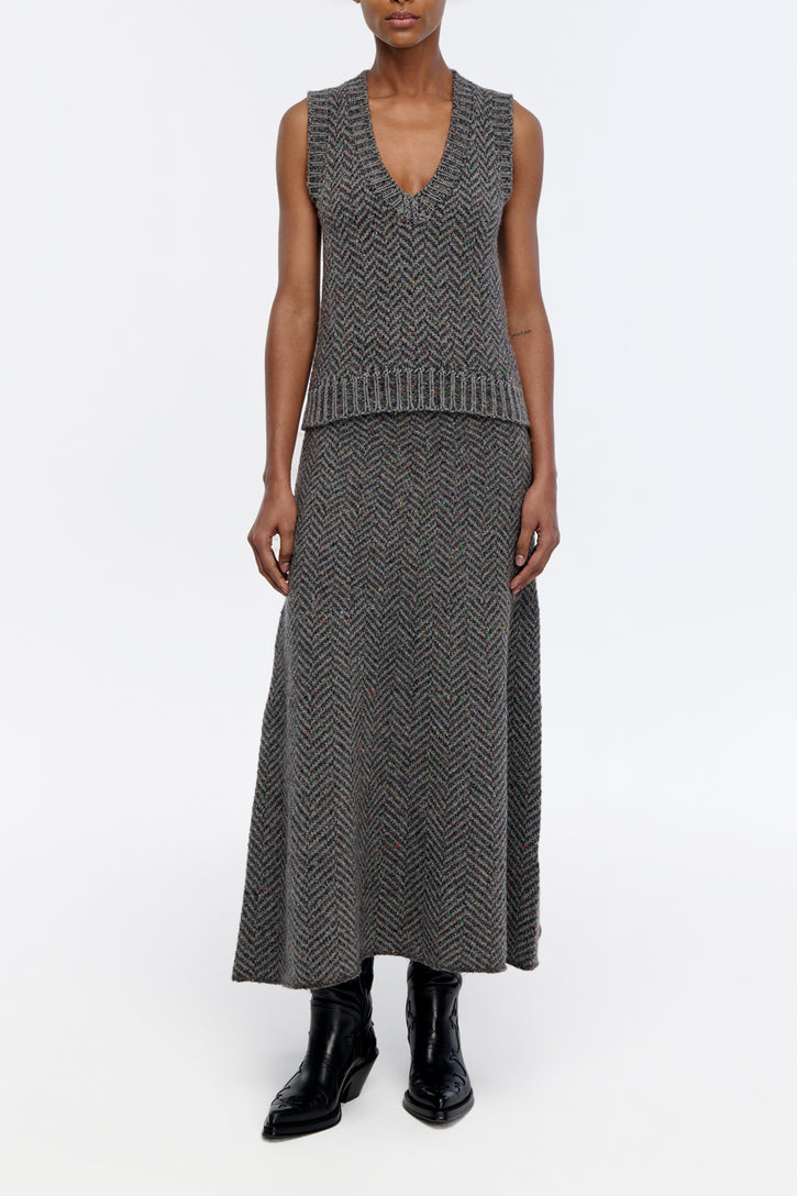 Cresset Knit Vest in Charcoal Multi Cashmere Herringbone