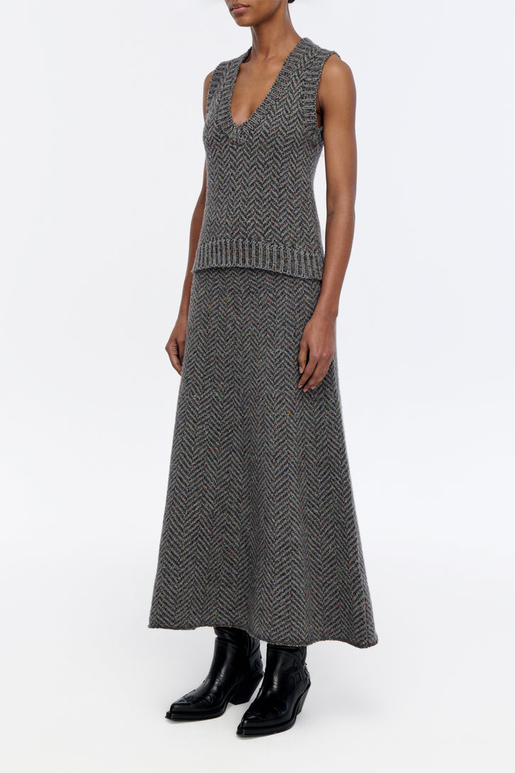 Cresset Knit Vest in Charcoal Multi Cashmere Herringbone