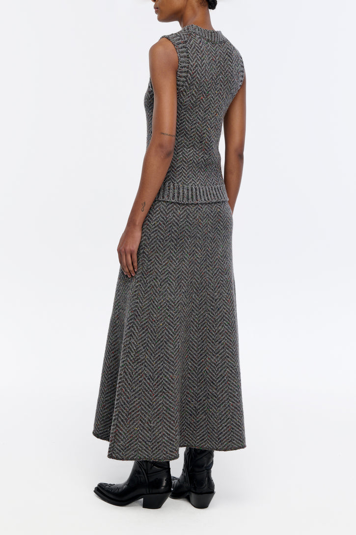 Cresset Knit Vest in Charcoal Multi Cashmere Herringbone