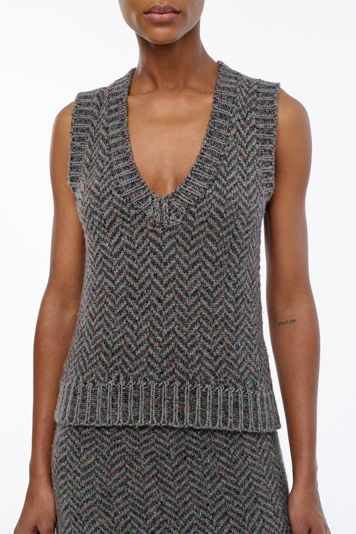 Cresset Knit Vest in Charcoal Multi Cashmere Herringbone