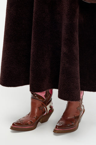 Hand Painted Capitana Cowboy Boot in Cognac, Pink & White Leather