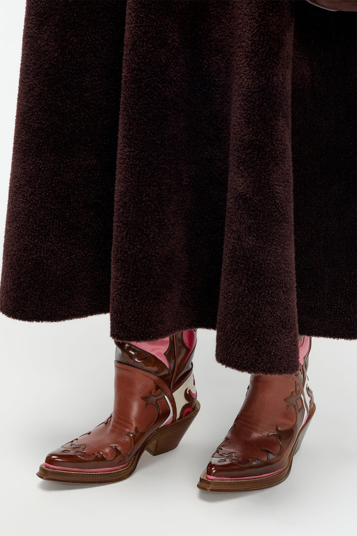 Hand Painted Capitana Cowboy Boot in Cognac, Pink & White Leather