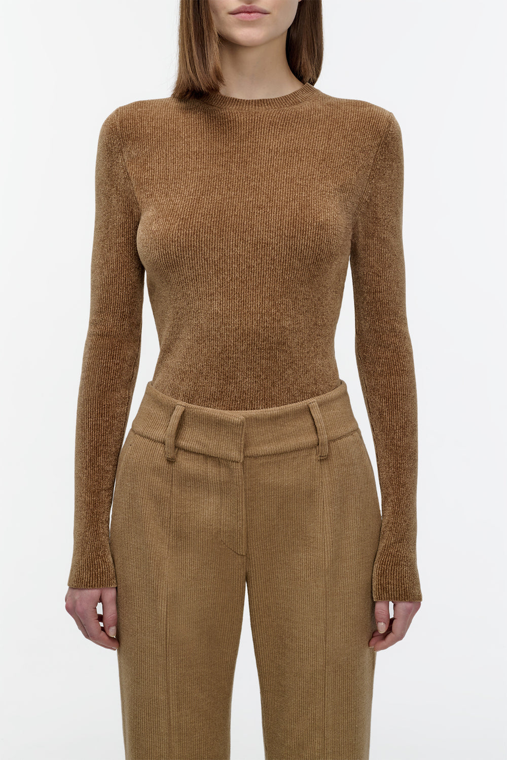 Regent Knit Crewneck Sweater in Camel Silk
