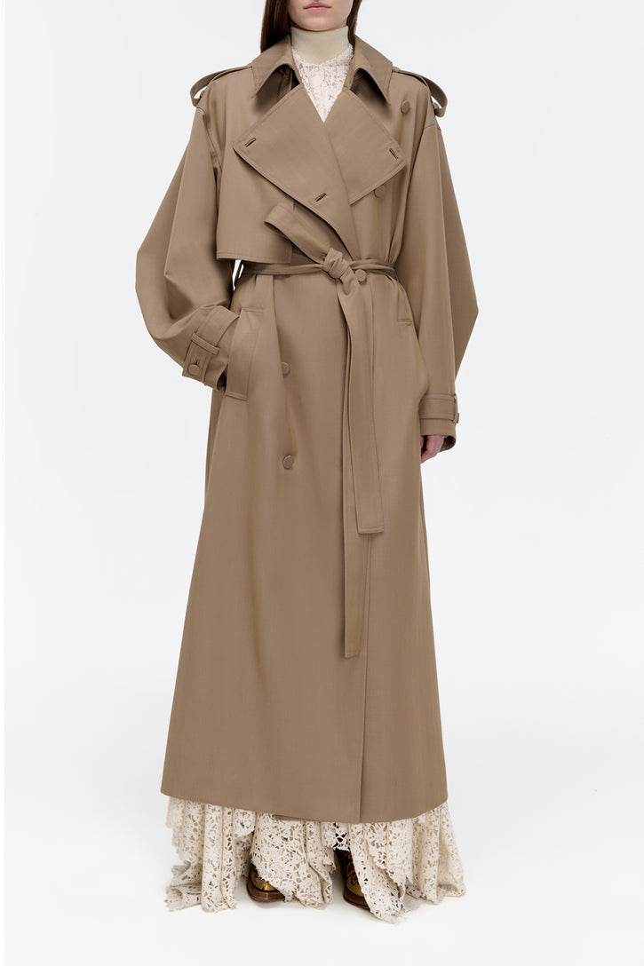 Tellus Trench Coat in Camel Cross-dyed Wool