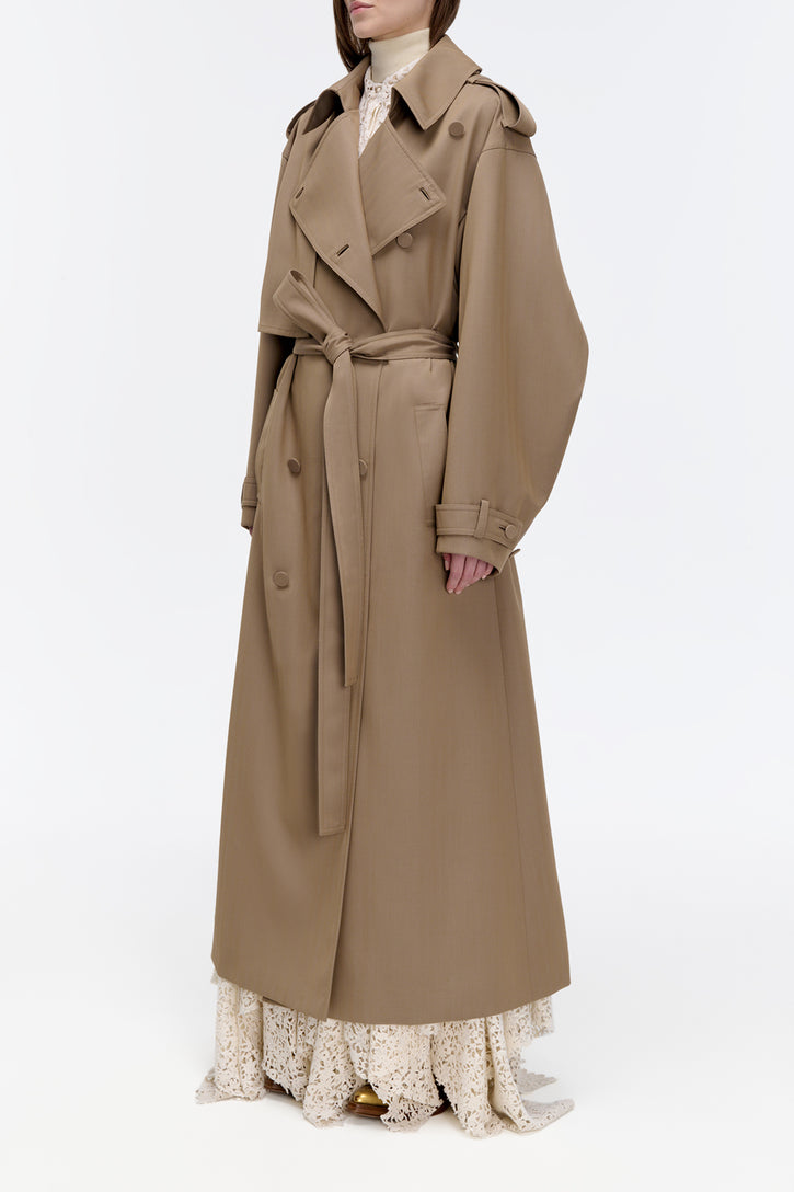 Tellus Trench Coat in Camel Cross-dyed Wool