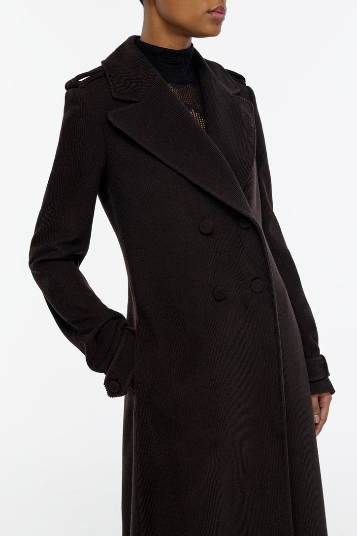 Houstt Trench Coat in Chocolate Cashmere Corduroy