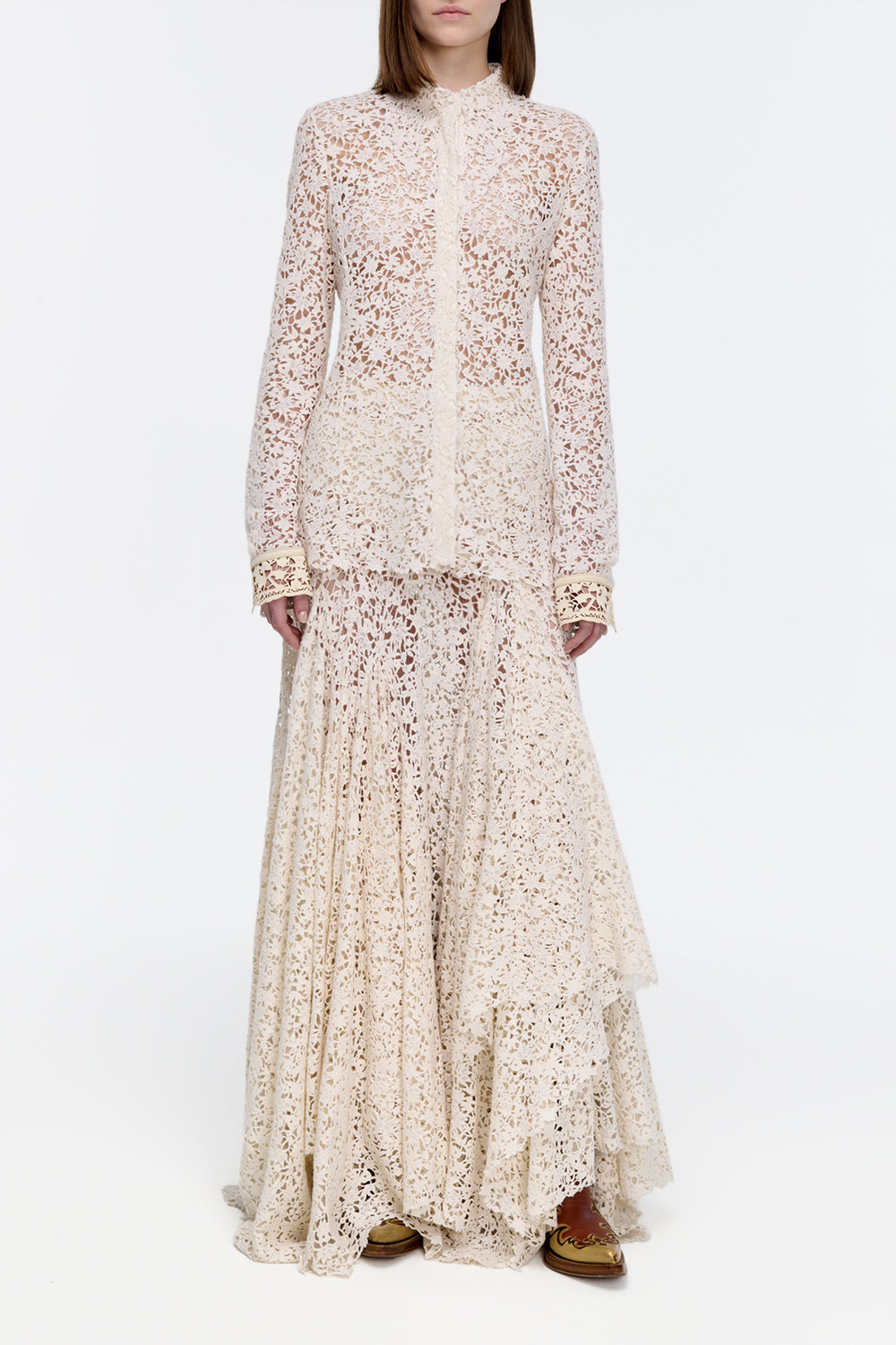 Vera Shirt in Ivory Floral Cashmere Lace