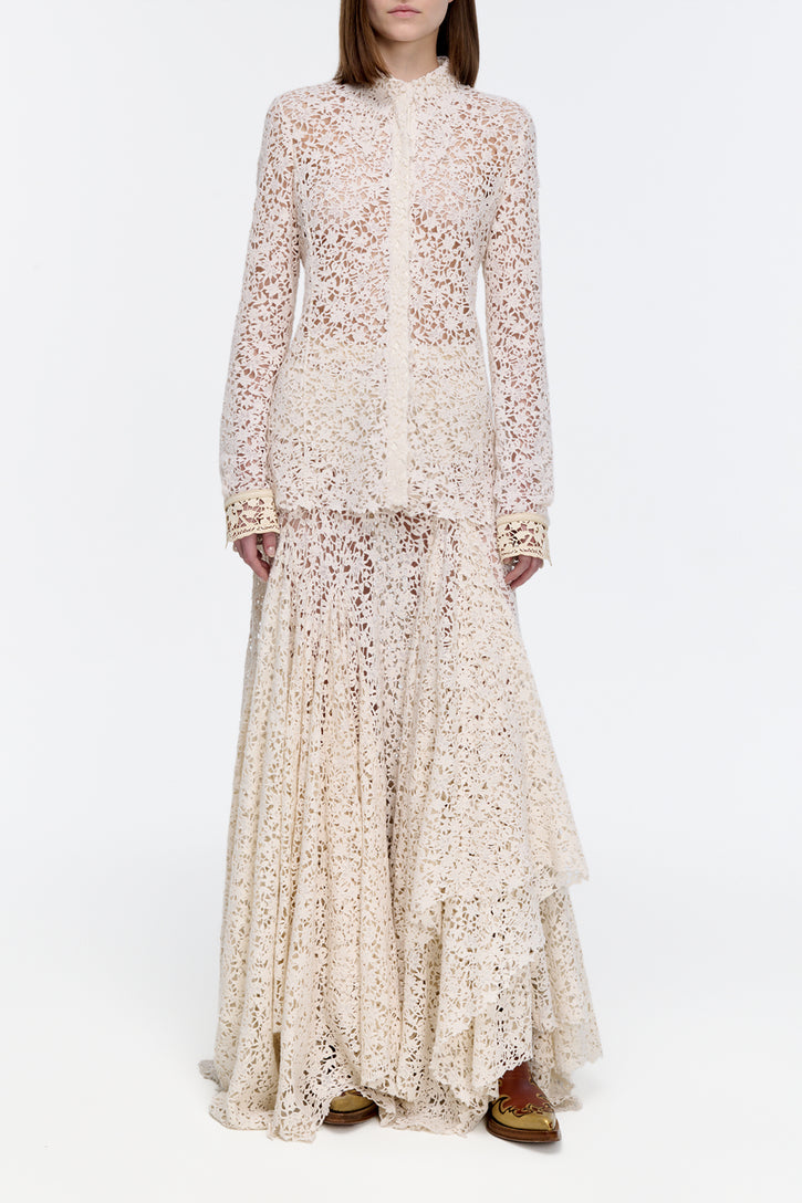 Vera Shirt in Ivory Floral Cashmere Lace