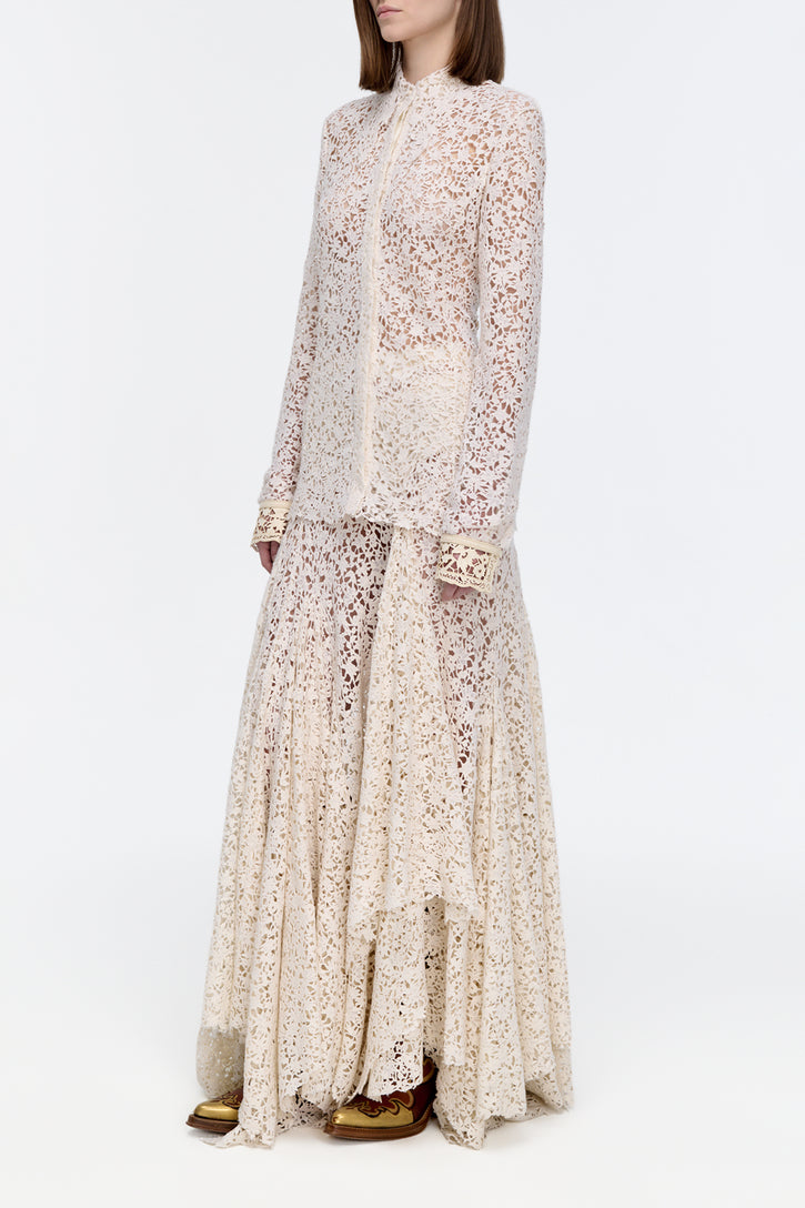 Vera Shirt in Ivory Floral Cashmere Lace