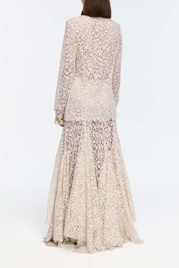 Vera Shirt in Ivory Floral Cashmere Lace
