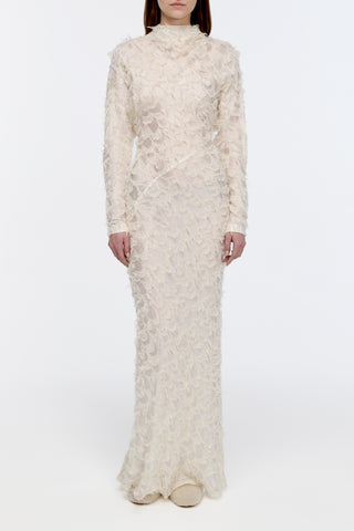 Aberdeen Dress in Ivory Silk Wool Fil Coupé