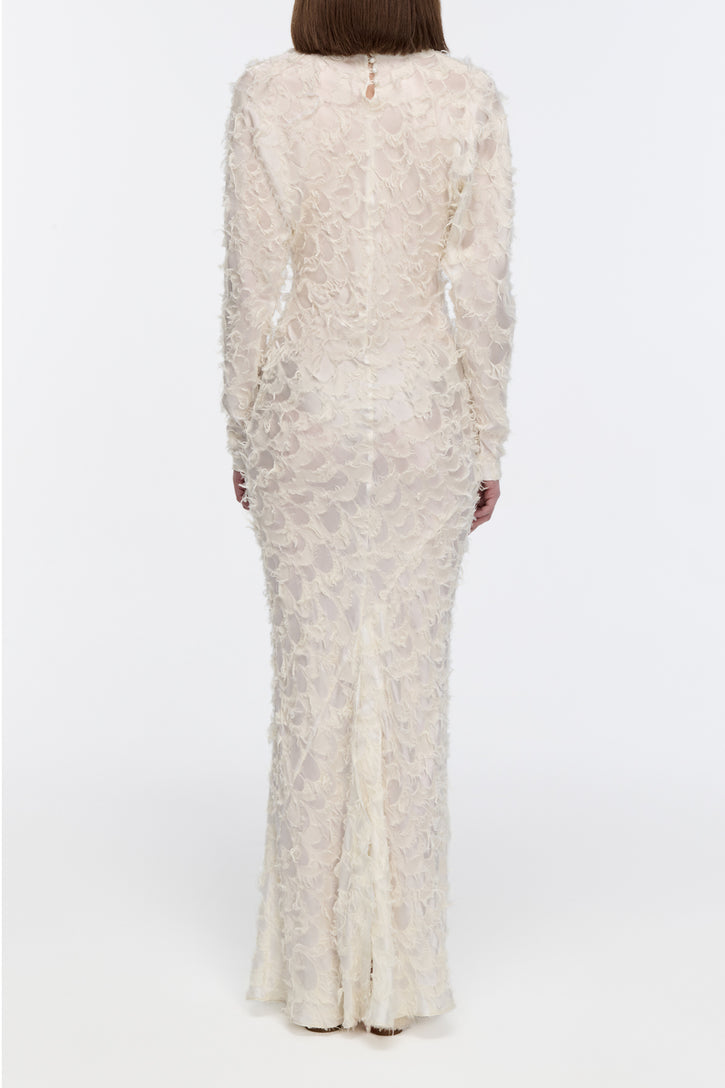 Aberdeen Dress in Ivory Silk Wool Fil Coupé