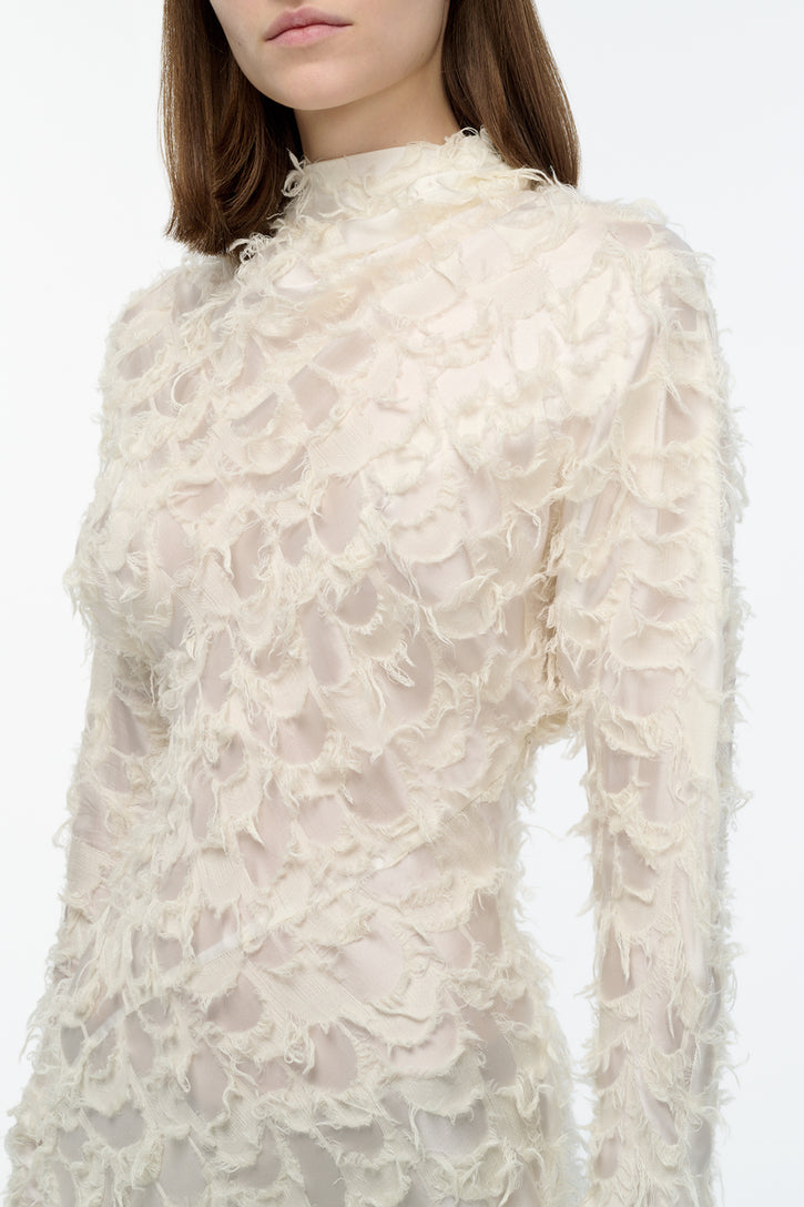Aberdeen Dress in Ivory Silk Wool Fil Coupé