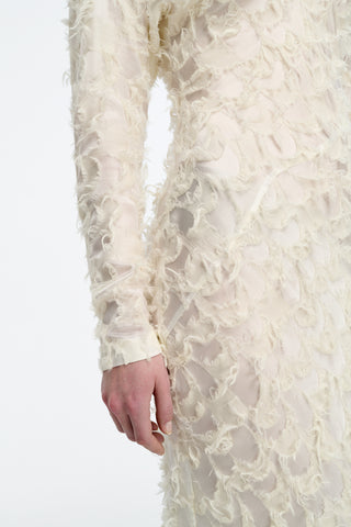 Aberdeen Dress in Ivory Silk Wool Fil Coupé