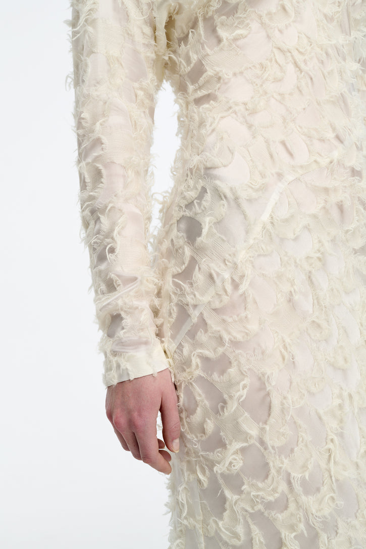 Aberdeen Dress in Ivory Silk Wool Fil Coupé