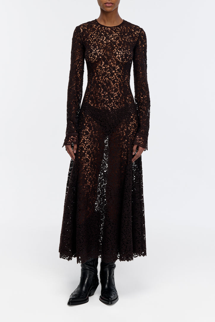 Mabel Dress in Chocolate Floral Cashmere Lace