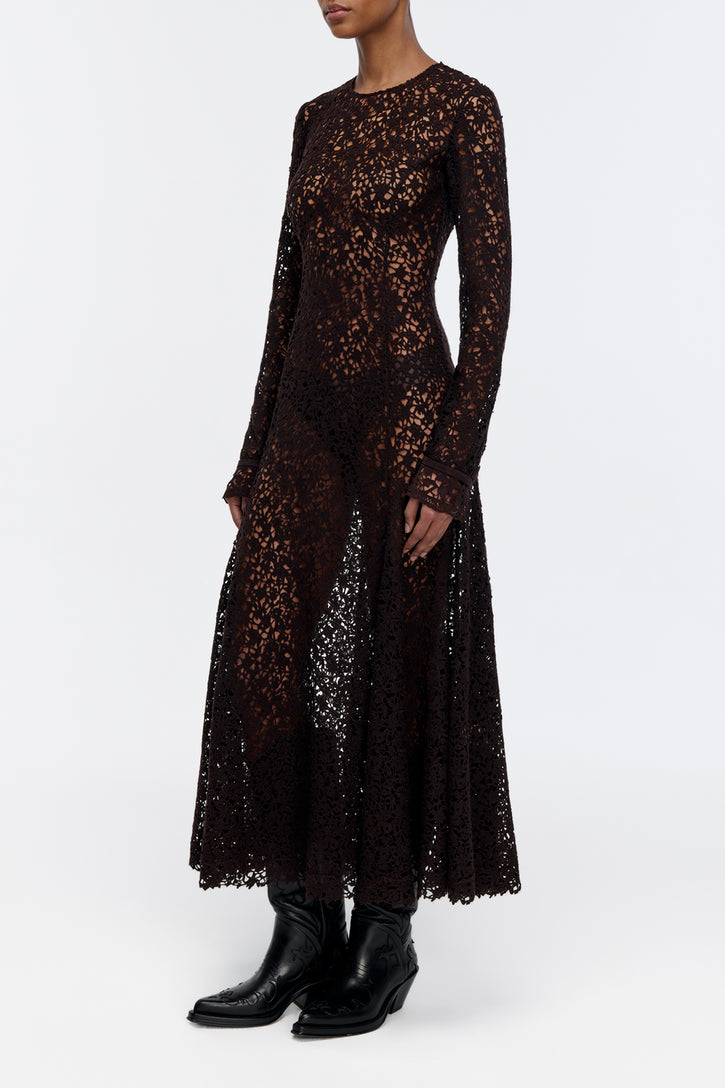 Mabel Dress in Chocolate Floral Cashmere Lace