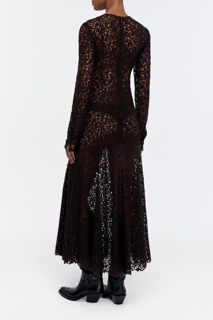 Mabel Dress in Chocolate Floral Cashmere Lace