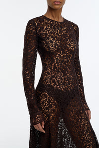 Mabel Dress in Chocolate Floral Cashmere Lace