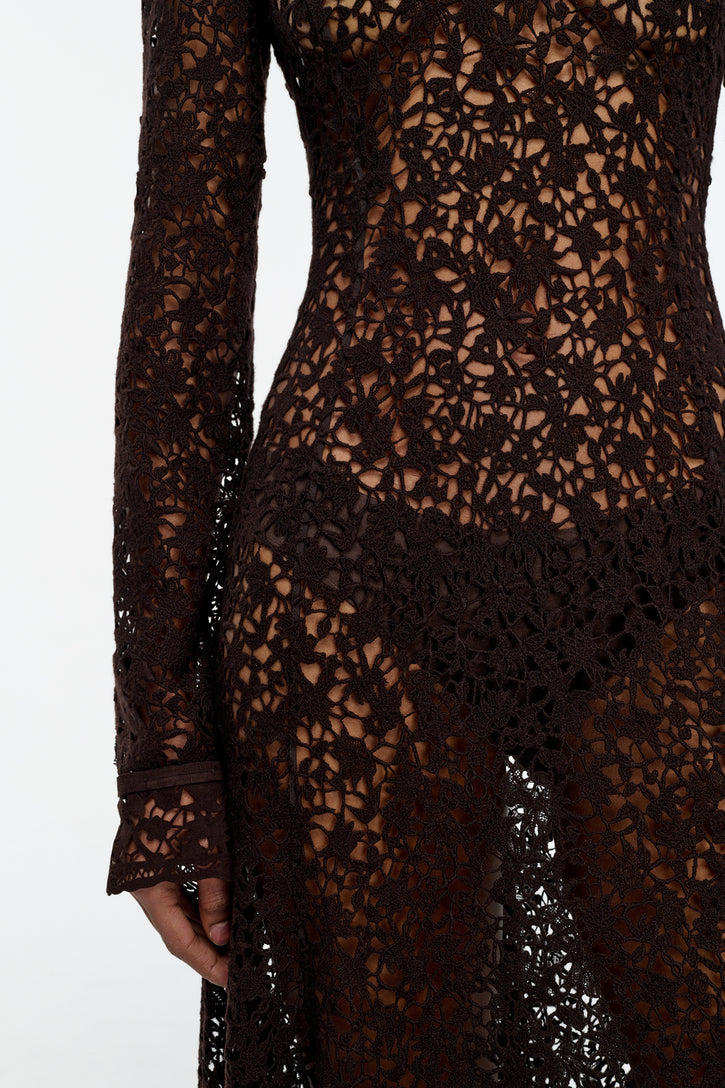 Mabel Dress in Chocolate Floral Cashmere Lace