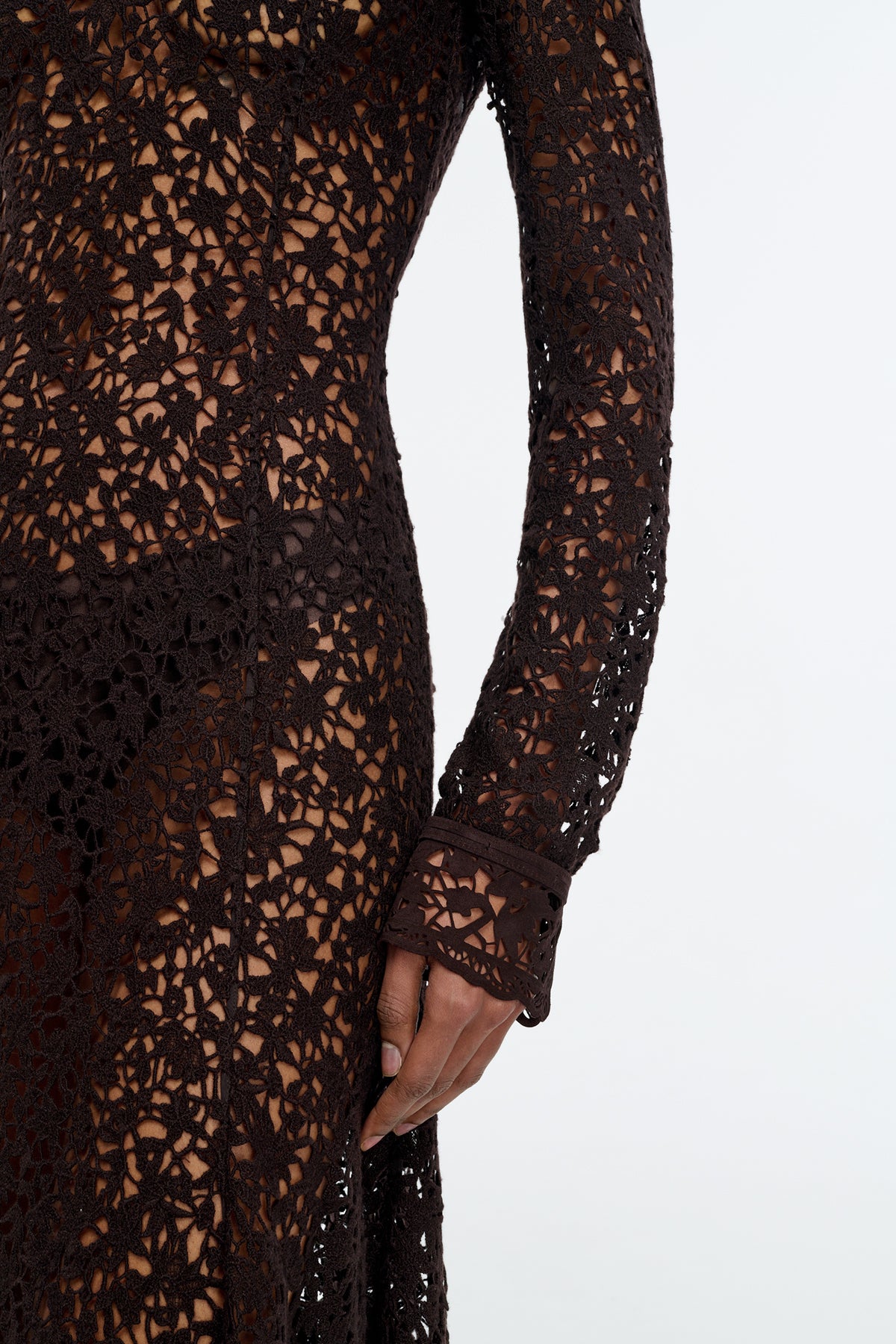 Mabel Dress in Chocolate Floral Cashmere Lace