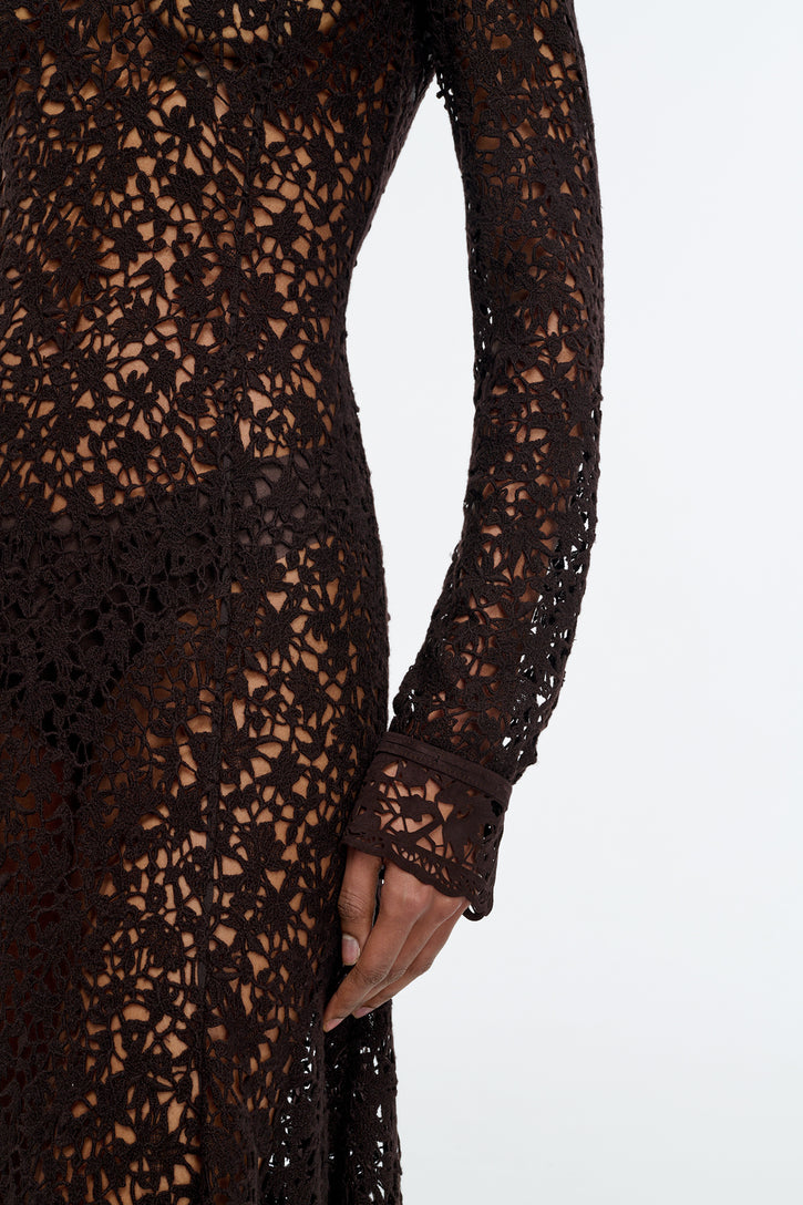 Mabel Dress in Chocolate Floral Cashmere Lace
