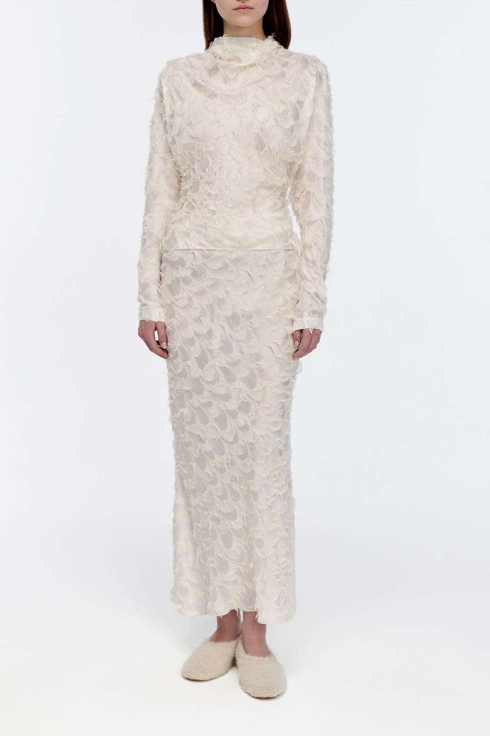 Frei Skirt in Ivory Silk Wool Fil Coupé