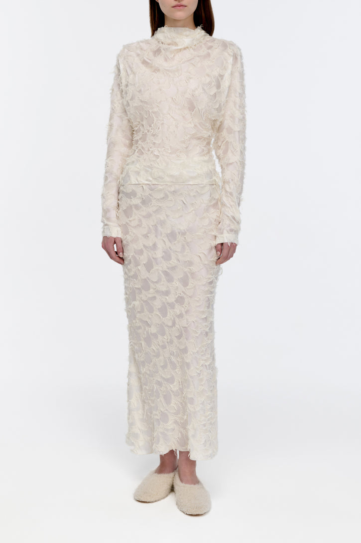 Frei Skirt in Ivory Silk Wool Fil Coupé