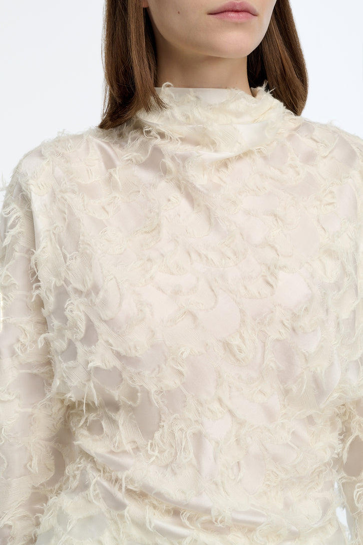 Geraldine Top in Ivory Silk Wool Fil Coupé