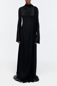 Anne Macrame Dress in Black Silk Satin