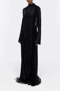 Anne Macrame Dress in Black Silk Satin