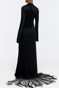 Anne Macrame Dress in Black Silk Satin
