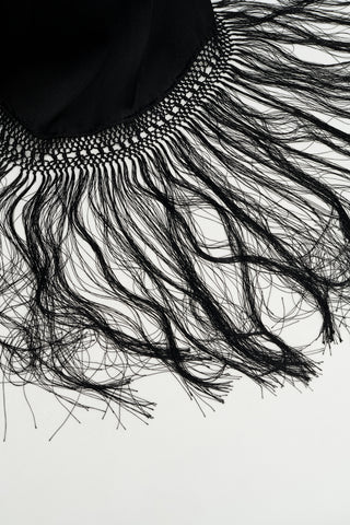 Anne Dress in Black Silk Satin with Silk Macrame