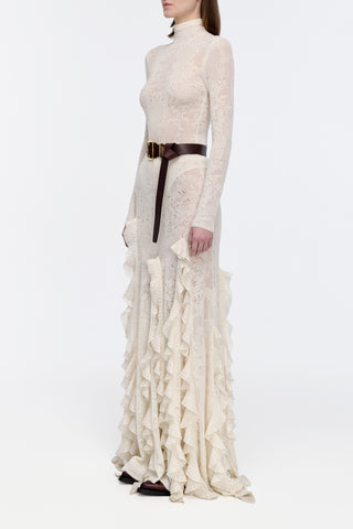Feal Pointelle Knit Lace Bodysuit in Ivory Silk Merino Wool