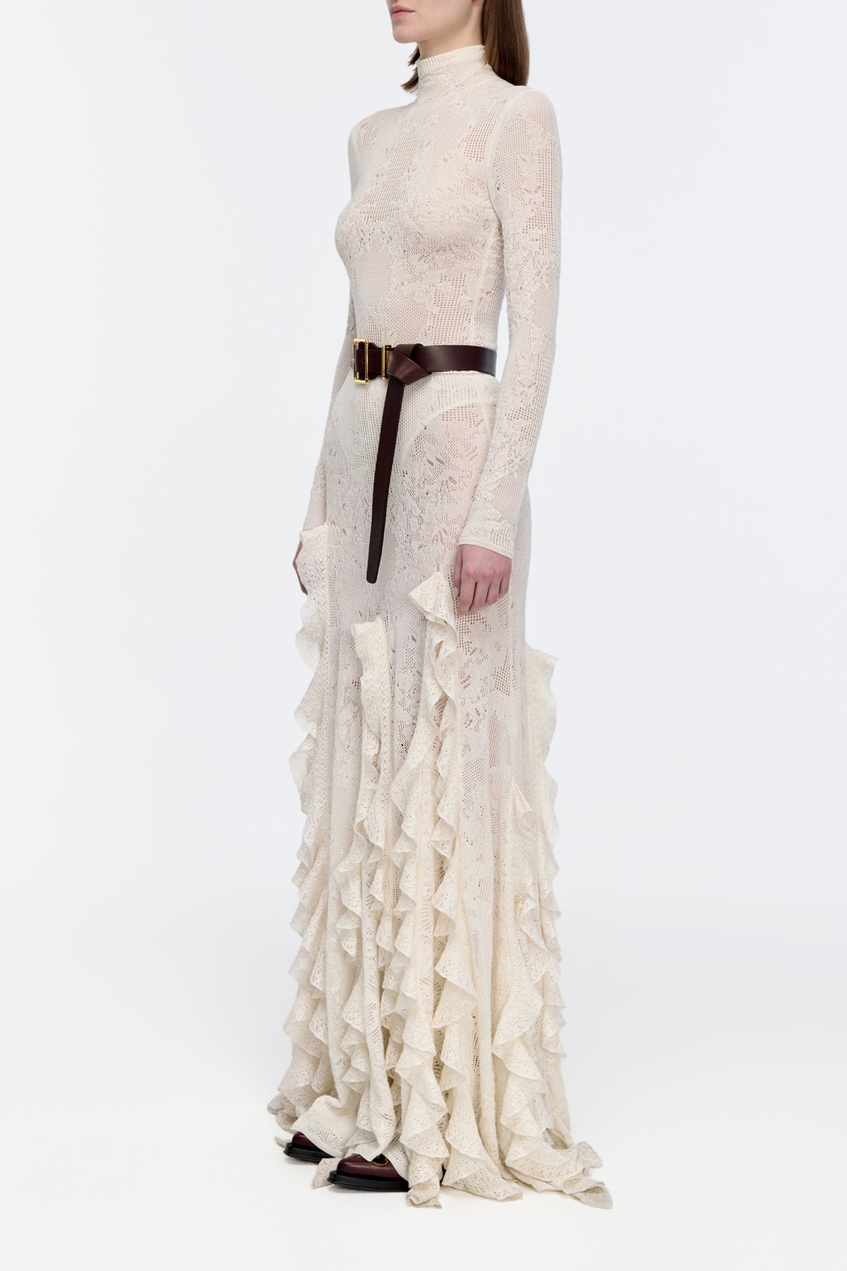 Feal Pointelle Knit Lace Bodysuit in Ivory Silk Merino Wool
