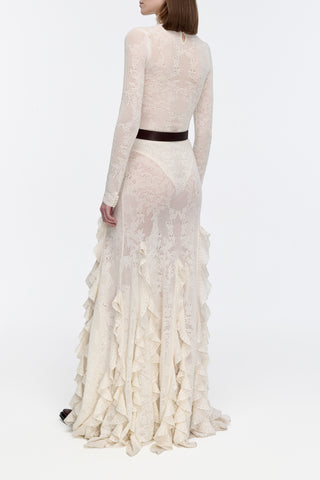 Feal Pointelle Knit Lace Bodysuit in Ivory Silk Merino Wool