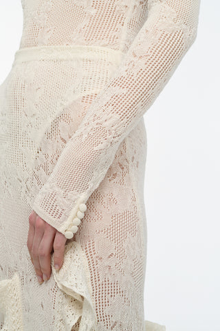Feal Pointelle Knit Lace Bodysuit in Ivory Silk Merino Wool