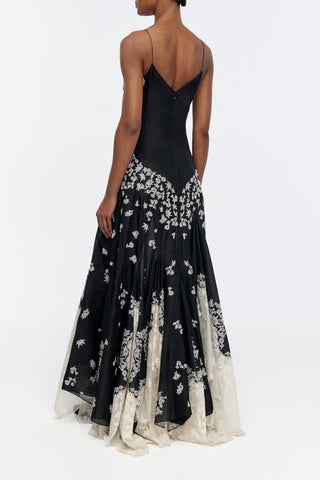 Neville Embroidered Slip Dress in Black Multi Silk Organza