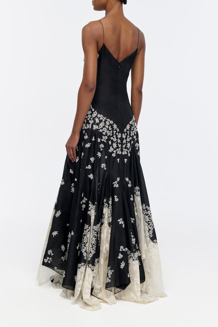 Neville Embroidered Slip Dress in Black Multi Silk Organza