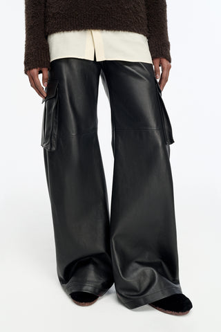 Eos Barrel-leg Cargo Pant in Black Soft Leather