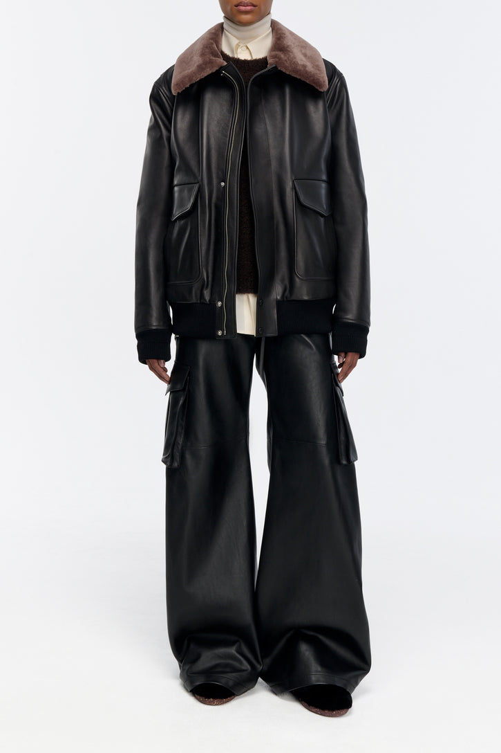 Eos Barrel-leg Cargo Pant in Black Leather