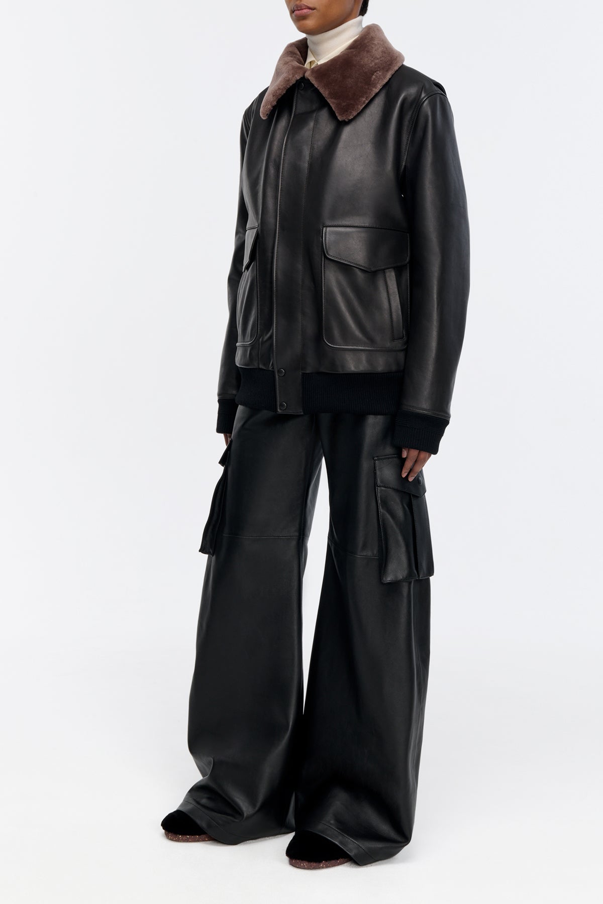 Eos Barrel-leg Cargo Pant in Black Leather