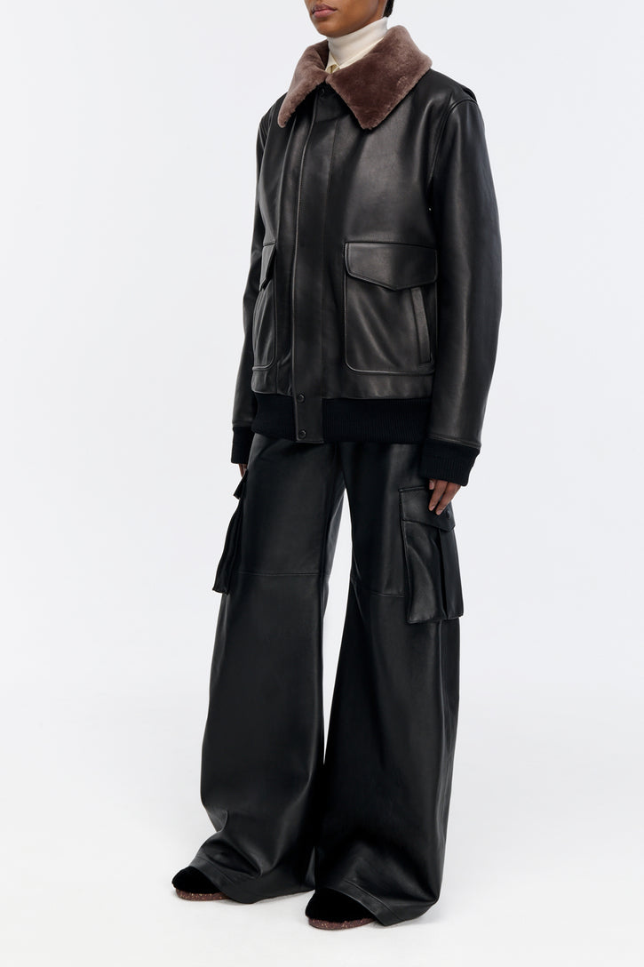 Eos Barrel-leg Cargo Pant in Black Leather