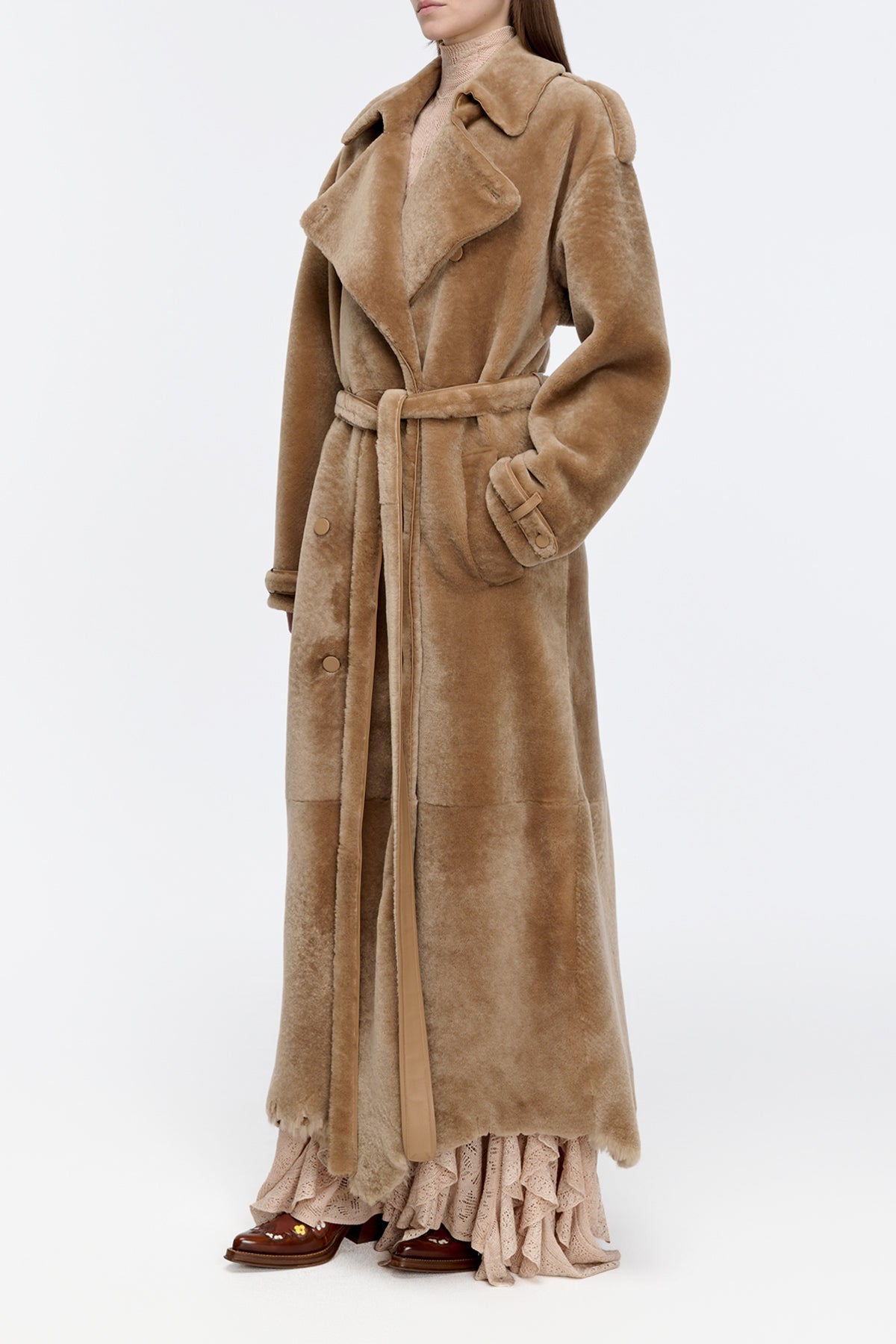 Tellus Trench Coat in Champagne Shearling