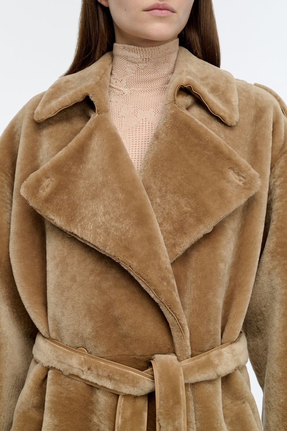 Tellus Trench Coat in Champagne Shearling