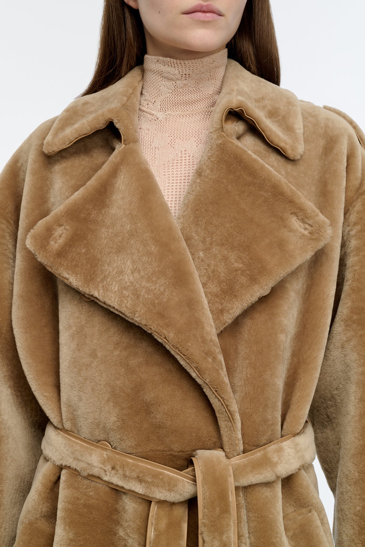 Tellus Trench Coat in Champagne Shearling