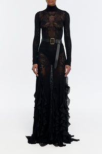 Feal Pointelle Knit Lace Bodysuit in Black Silk Merino Wool
